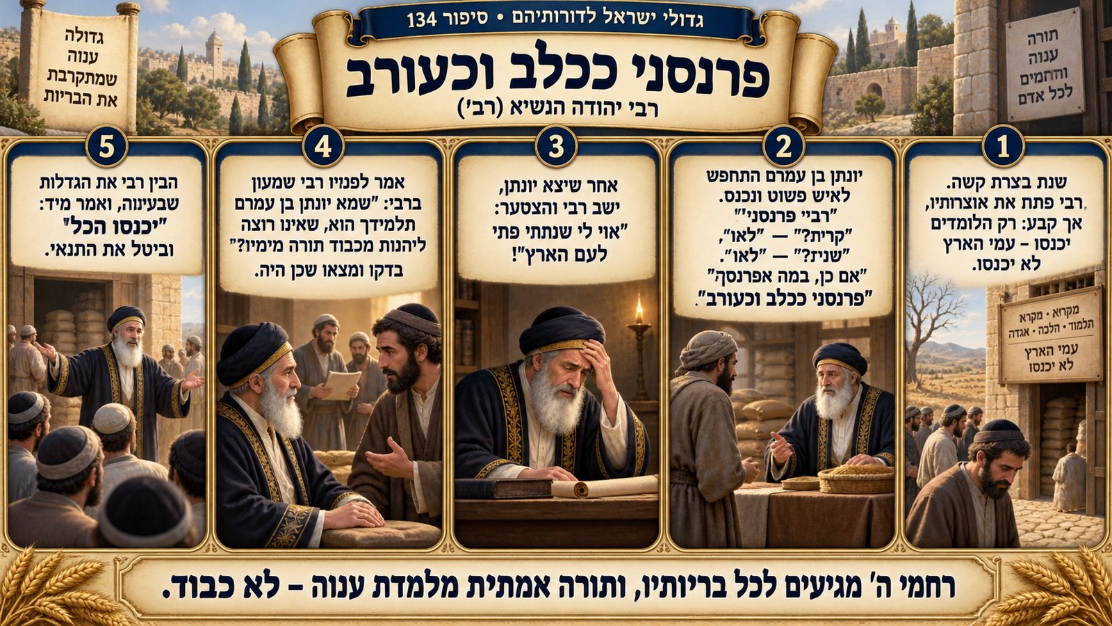 תמונת סיכום — רבי יהודה הנשיא (רבי): פרנסני ככלב וכעורב